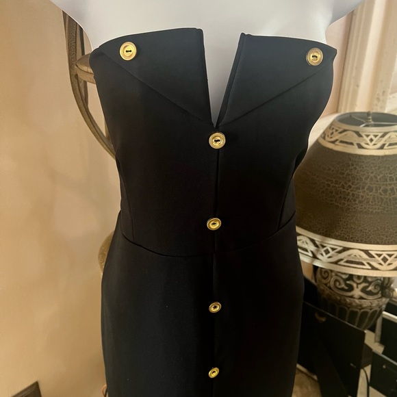 Boohoo Night Bandeau Thigh Maxi Black Dress Button Down V Cut Neckline - Picture 2 of 11